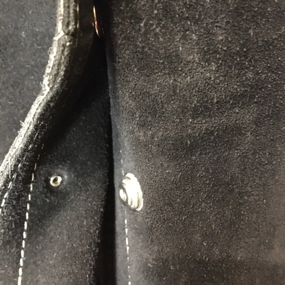 Vintage black suede trench coat white stitching. Historic Sears Roebuck & USA Co - Picture 13 of 16